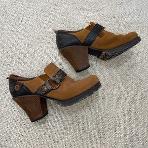 London Underground vintage brown wooden heel leather grunge clogs shoes sz 6.5